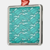 Retro blue waves doedle surf art metalen ornament (Links)
