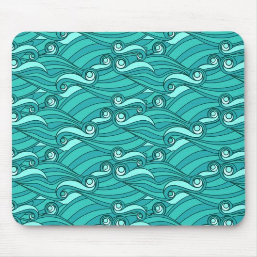 Retro blue waves doedle surf art muismat (Voorkant)