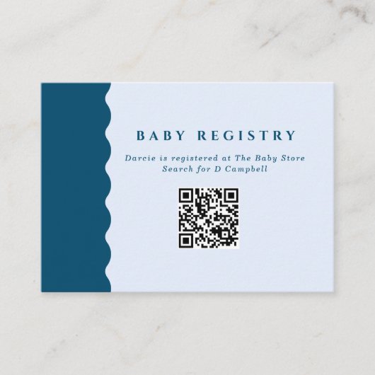 Retro Blue Wavy Baby Registry QR Code Informatiekaartje (Voorkant)