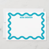 Retro Blue Wavy Border gepersonaliseerd Notitiekaartje (Voorkant)