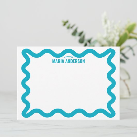 Retro Blue Wavy Border gepersonaliseerd Notitiekaartje (Staand voorkant)