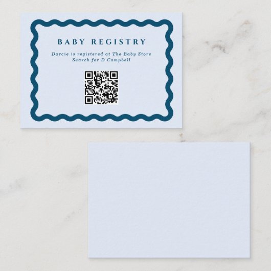 Retro Blue Wavy Lijst Baby Registry QR Code Informatiekaartje (Voorkant / Achterkant)