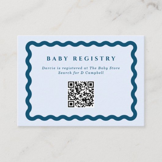 Retro Blue Wavy Lijst Baby Registry QR Code Informatiekaartje (Voorkant)