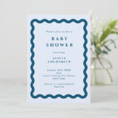 Retro Blue Wavy Lijst Baby shower Kaart (Staand voorkant)
