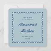 Retro  Blue Wavy Lijst Wedding Save The Date (Voorkant)