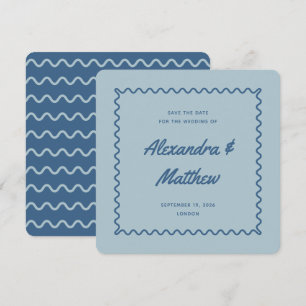 Retro  Blue Wavy Lijst Wedding Save The Date