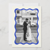 Retro Blue Wavy Squiggle Photo Weddenschap Save The Date (Achterkant)
