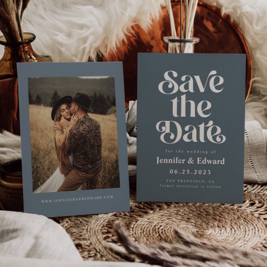 Retro Blue Wedding Save The Date