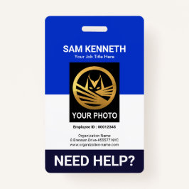 Retro Blue White Column Medical staff ID Badge