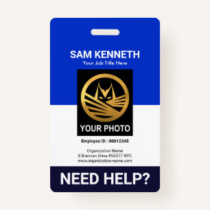 Retro Blue White Column Medical staff ID Badge