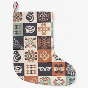 Retro Blue, white en oranje Azulejos Pattern Lisb Kleine Kerstsok