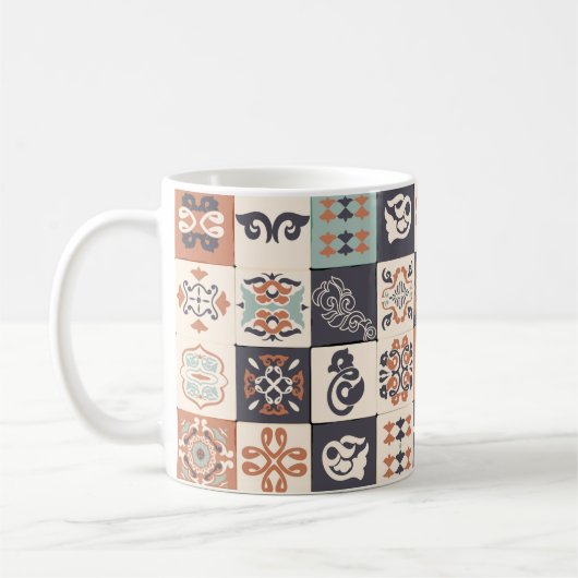 Retro Blue, white en oranje Azulejos Pattern Lisb Koffiemok (Links)