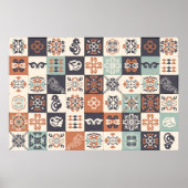 Retro Blue, white en oranje Azulejos Pattern Lisb Poster (Voorkant)