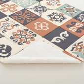 Retro Blue, white en oranje Azulejos Pattern Lisb Sherpa Deken (3/4)