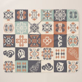 Retro Blue, white en oranje Azulejos Pattern Lisb Sherpa Deken (Voorkant (horizontaal))