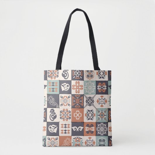 Retro Blue, white en oranje Azulejos Pattern Lisb Tote Bag (Voorkant)
