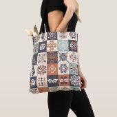 Retro Blue, white en oranje Azulejos Pattern Lisb Tote Bag (Dichtbij)