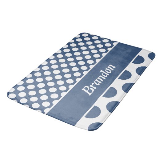Retro Blue & White Polka Dot Name Badmat (Gekanteld)