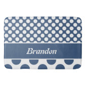 Retro Blue & White Polka Dot Name Badmat (Voorkant)