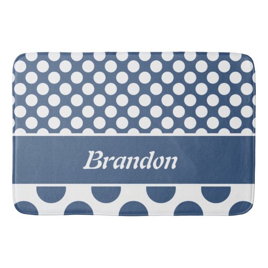 Retro Blue & White Polka Dot Name Badmat (Voorkant)