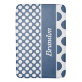 Retro Blue & White Polka Dot Name Badmat (Voorkant Verticaal)