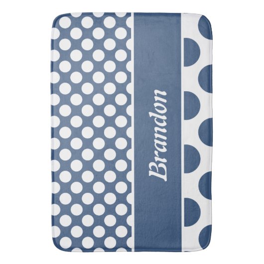 Retro Blue & White Polka Dot Name Badmat (Voorkant Verticaal)