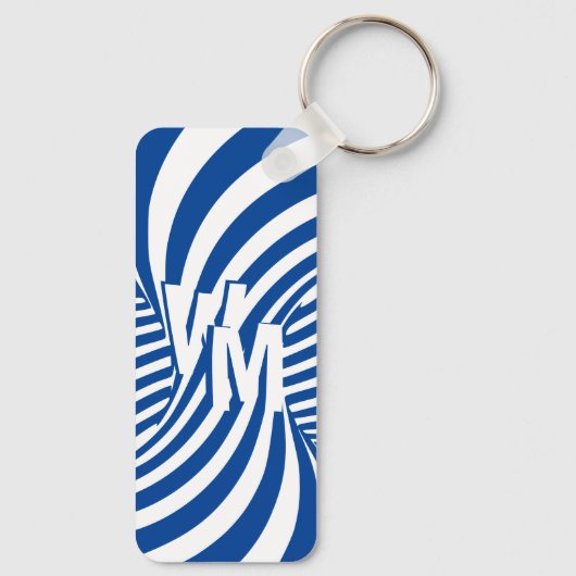 Retro Blue White Psychedelic Spiral Monogrammed Ke Sleutelhanger (Achterkant)