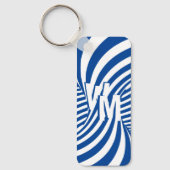 Retro Blue White Psychedelic Spiral Monogrammed Ke Sleutelhanger (Voorkant)
