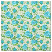 Retro Blue & White Roses Floral Pattern 2 Fabric Stof (Swatch)
