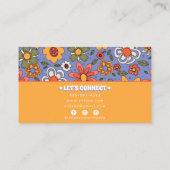 Retro Blue Yellow Boho Groovy Floral 70s Trendy Visitekaartje (Achterkant)