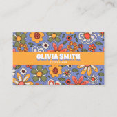 Retro Blue Yellow Boho Groovy Floral 70s Trendy Visitekaartje (Voorkant)