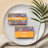 Retro Blue Yellow Boho Groovy Floral 70s Trendy Visitekaartje