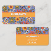 Retro Blue Yellow Boho Groovy Floral 70s Trendy Visitekaartje (Voorkant / Achterkant)