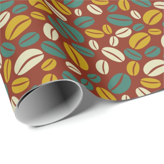 Retro Blue Yellow Brown Java Coffee Beans Patroon Cadeaupapier (Rol Hoek)