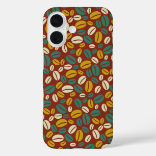 Retro Blue Yellow Brown Java Coffee Beans Patroon iPhone 16 Hoesje