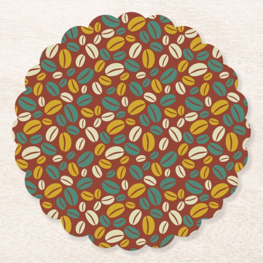 Retro Blue Yellow Brown Java Coffee Beans Patroon Kartonnen Onderzetters (Voorkant)
