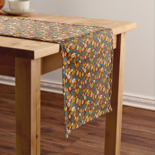 Retro Blue Yellow Brown Java Coffee Beans Patroon Korte Tafelloper