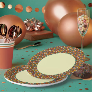 Retro Blue Yellow Brown Java Coffee Beans Patroon Papieren Bordje