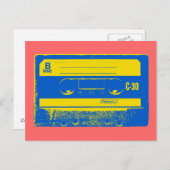 Retro Blue & Yellow Cassettebandje Briefkaart (Voorkant / Achterkant)