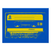 Retro Blue & Yellow Cassettebandje Poster (Voorkant)