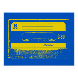 Retro Blue & Yellow Cassettebandje Poster