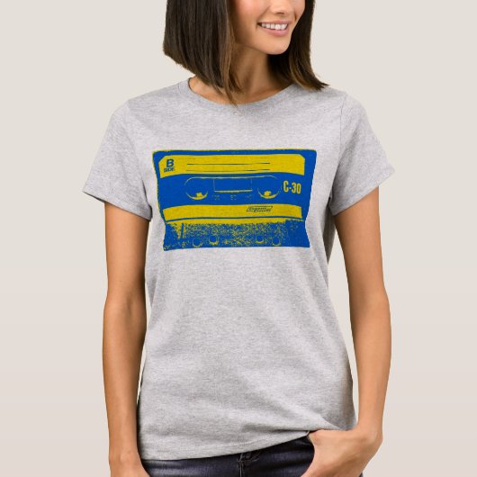 Retro Blue & Yellow Cassettebandje T-shirt (Voorkant)
