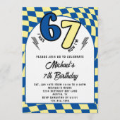 Retro Blue Yellow Checkered 6 7 Boy 7th Birthday  Kaart (Voorkant)