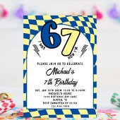 Retro Blue Yellow Checkered 6 7 Boy 7th Birthday  Kaart
