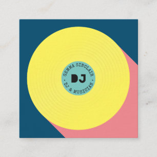 Retro blue yellow modern muziek dj vinylmusicus vierkante visitekaartje