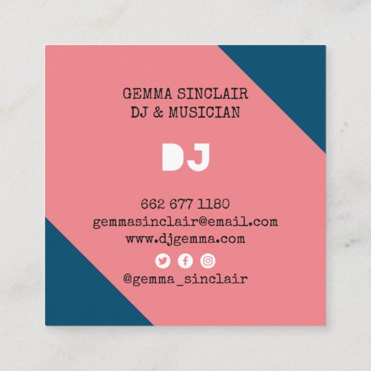 Retro blue yellow modern muziek dj vinylmusicus vierkante visitekaartje (Achterkant)