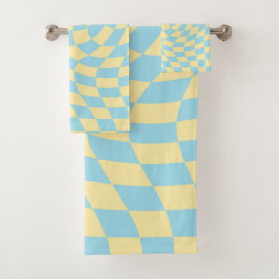 Retro Blue Yellow Pastel Warped Checkerboard Bad Handdoek