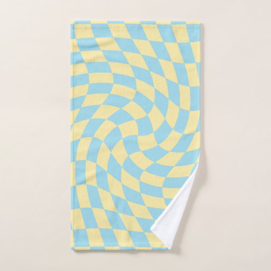 Retro Blue Yellow Pastel Warped Checkerboard Bad Handdoek (Handdoek)
