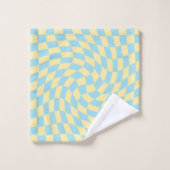 Retro Blue Yellow Pastel Warped Checkerboard Bad Handdoek (Wasdoekje)