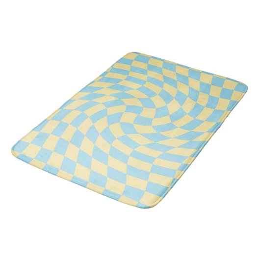 Retro Blue Yellow Pastel Warped Checkerboard Badmat (Gekanteld)